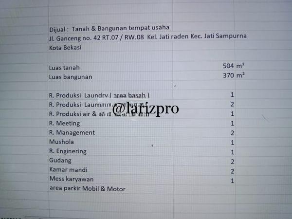Rumah Usaha Jatisampurna Bekasi – Eks Laundry LT 504m² SHM - Gambar 8